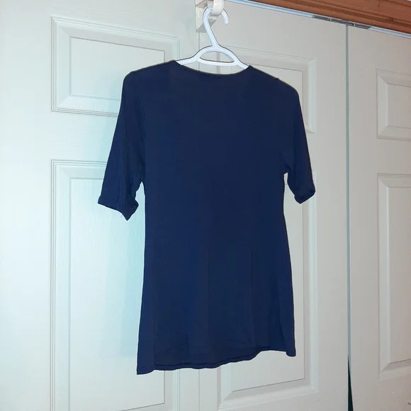 Express Dark Blue Ruffled Neck Top - Picture 2 of 5